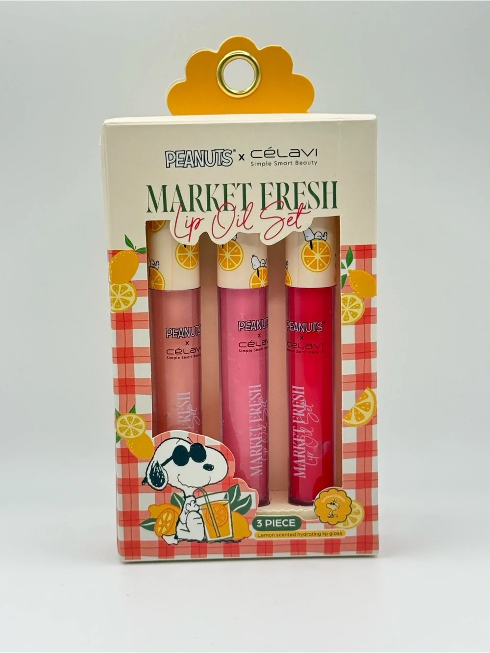 Peanuts x Celavi Snoopy Market Fresh Lip Oil Set 3 Pc NWT Lemon Lip